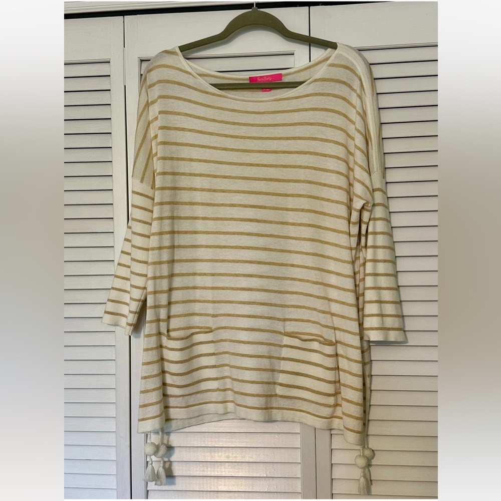 Lilly Pulitzer Elba Coolmax Sweater, Coconut Coastal Shell Stripe, Medium